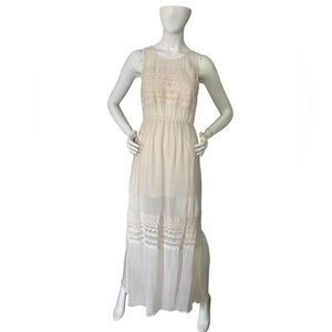 Maxi Dress H&M Cream Lace and Chiffon Cowboy Coastal Boho Sheer